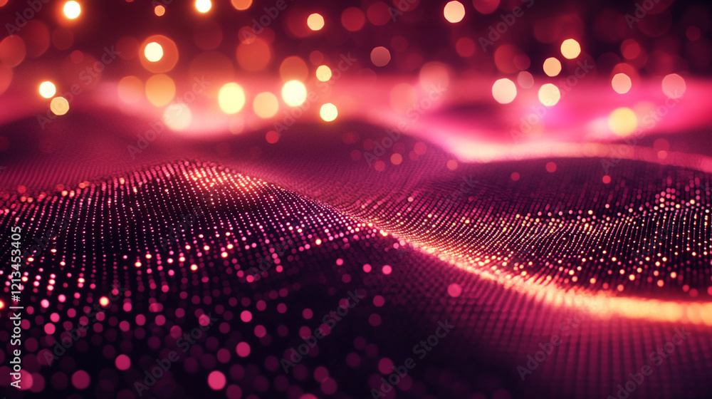 Poster abstract red and gold particle wave background.
