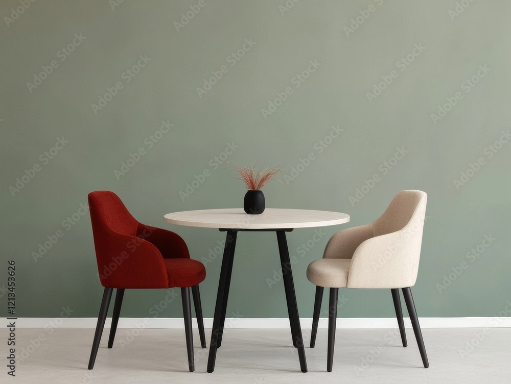 Poster round table and two chairs creating a simple yet stylish workspace, perfect for collaborative work o