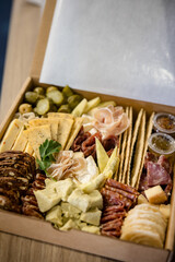 Close-up of delicious charcuterie board 