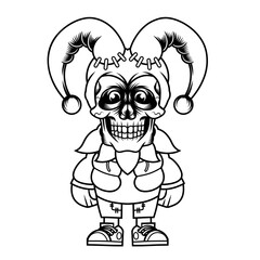 Mascot character design cartoon skull jester outline