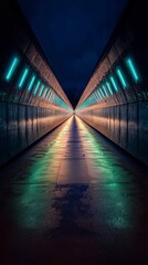 Futuristic City Nightscape  Illuminated Walkway  Neon Lights  Modern Architecture