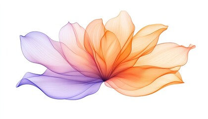 Abstract floral design with soft gradient petals in orange and purple hues on a white background
