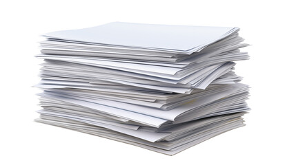 High stack of papers document on a transparent background