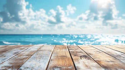 Wooden Planks and Blurred Ocean Scene
