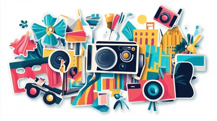 Wide Angle Centered Post-Production Sticker Compositing Image