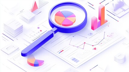 Fototapeta premium Magnifying glass over financial charts and graphs.