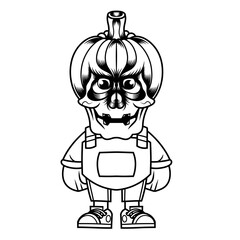 Mascot character design cartoon skull pumpkin outline
