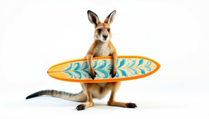 Adorable Kangaroo Holding a Surfboard
