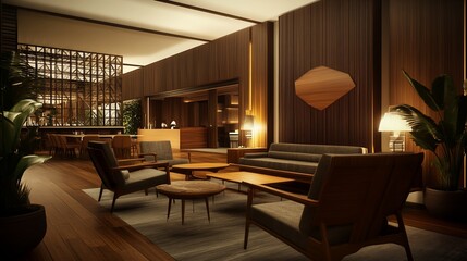 Warm and inviting lobby with comfortable furniture and a sophisticated design aesthetic