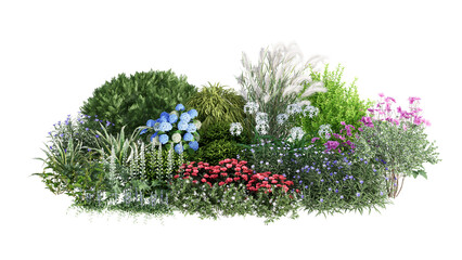 3d rendering illustration nature meadow bush on lawn grass field beautiful plant on isolate...