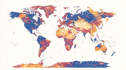 Detailed Wide Angle World Map with Vibrant Colors for Educational and Decorative Use
