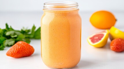 Fresh Citrus Smoothie in Jar with Fruits and Fresh Ingredients
