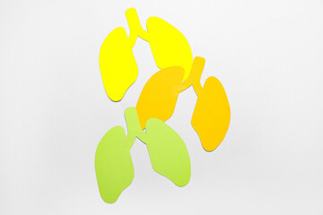 Colorful paper lungs on grey background