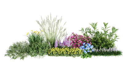 3d rendering illustration nature meadow bush on lawn grass field beautiful plant on isolate...