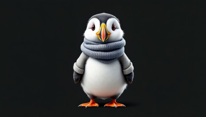Fototapeta premium Adorable Puffin in Winter Scarf 3d Render