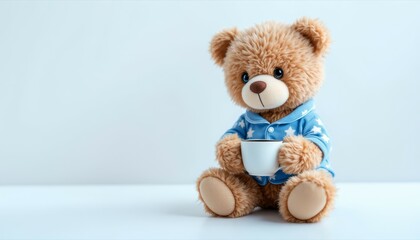 Obraz premium Adorable Teddy Bear in Pajamas Enjoying Coffee