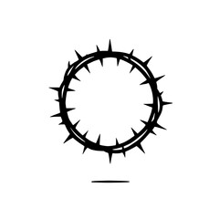 Crown of Thorns: A minimalist black and white illustration of a crown of thorns, a powerful symbol of sacrifice and suffering, perfect for religious or spiritual themes.  