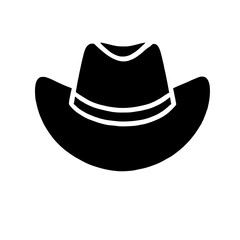 Classic Cowboy Hat Icon: A timeless symbol of the American West, this black cowboy hat is presented in a simple yet striking silhouette, perfect for adding a touch of rugged charm to your designs. 