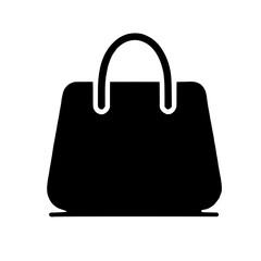 Stylish Handbag Icon: A simple yet elegant black silhouette of a handbag, ideal for fashion, shopping, and retail applications.  This vector graphic is perfect for websites, apps, and presentations. 