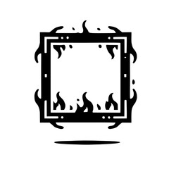 Fiery Frame: A black and white vector illustration of a stylized square frame engulfed in flames, evoking passion, power, and a touch of danger. The frame is ready for your text or design.
