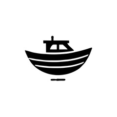 Simple Boat Icon: Minimalist, black-and-white illustration of a boat, perfect for marine, nautical, travel, and transportation designs. This clean, simple design is versatile and easily adaptable.
