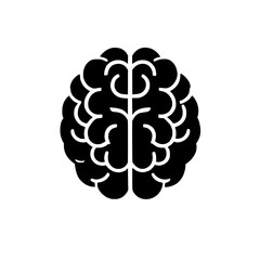 Human Brain Icon: A simple yet detailed black silhouette of a human brain, ideal for concepts related to intelligence, neurology, psychology, and mental health.  