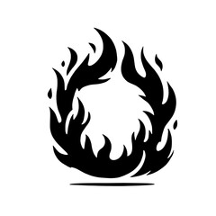 Ring of Fire:  A stylized black and white illustration of flames forming a perfect circle, symbolizing intensity, power, and cyclical energy.  A minimalist design perfect for various applications.