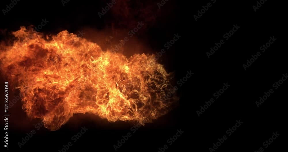 Poster violent flamethrower fireball firestorm explosion. a flamethrower fireball explodes towards the came
