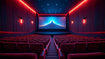 Fototapeta premium A spacious theater with a large screen and rows of red seats