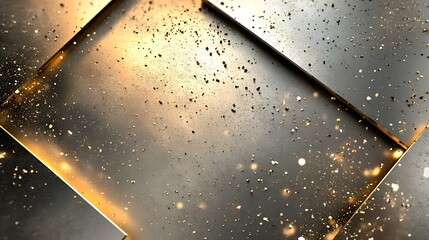 High-tech abstract background showing metallic plates and scattered particles in a digital space