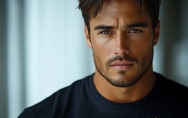 Obraz premium Close-up portrait of a handsome man with intense gaze.