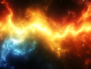 Fototapeta premium Fiery cosmic nebula with blue and orange energy streams.