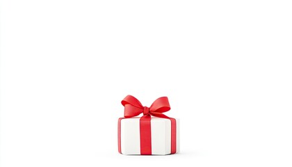 Fototapeta premium A beautifully wrapped gift box with a red ribbon, set against a minimalist white background (1)