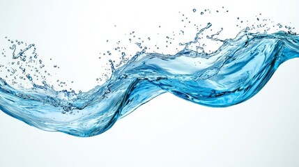 A dynamic splash of clear blue water, capturing the essence of fluid movement and freshness against a plain background.