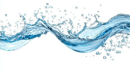 A dynamic splash of clear blue water, creating an elegant wave with droplets, perfect for showcasing fluidity and freshness.