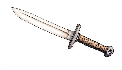 A detailed illustration of a dagger with a sleek blade and wrapped handle on a white background