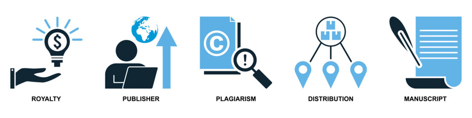 Collection of intellect property icons in vector format showcasing symbols like brain, light bulb, gears and patents. Ideal for education, innovation and intellectual themes.	