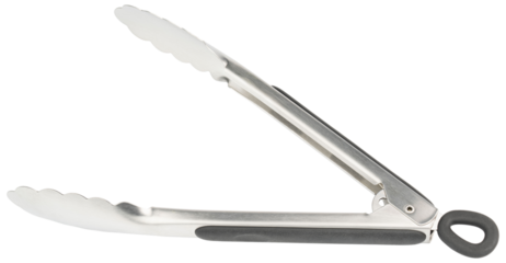 Tongs. Cooking kitchen tongs with soft-grip silicone handles. Durable stainless steel tongs with locking for cooking. Tongs with silicone rubber grips and metal tips for BBQ. Kitchenware for kitchen