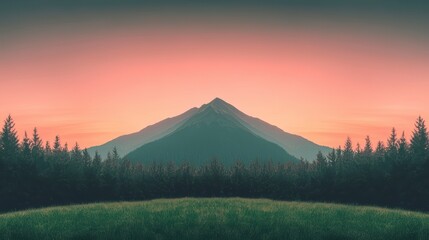Obraz premium Serene Sunset Mountain Landscape Peak Forest Meadow