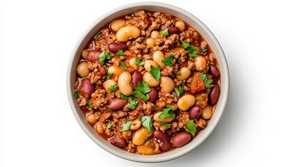 Aromatic Chili with Kidney and Pinto Beans in Rustic Bowl, Savory and Hearty Comfort Food