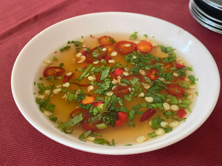 close up fish sauce and chili with vegetable