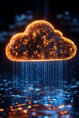 Glowing digital cloud raining data.