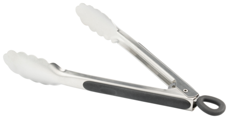 Tongs. Cooking kitchen tongs with soft-grip silicone handles. Durable stainless steel tongs with locking for cooking. Tongs with silicone rubber grips and metal tips for BBQ. Kitchenware for kitchen