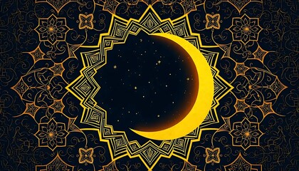 Golden Crescent Moon Mandala Celestial Design