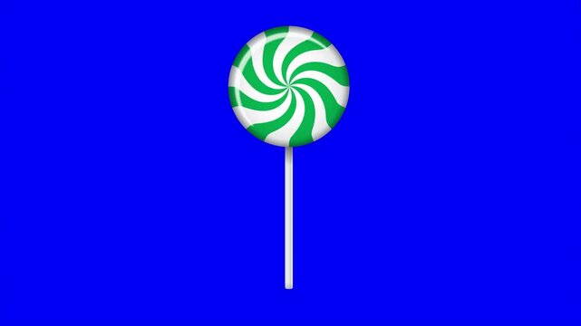 Lollipop on stick animation. Striped twisted candy. Sweet candy animation. Animation for new years day, winter holiday, dessert, new years event