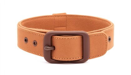 Stylish orange fabric belt with a brown buckle, displayed on a white background for fashion accessory promotion
