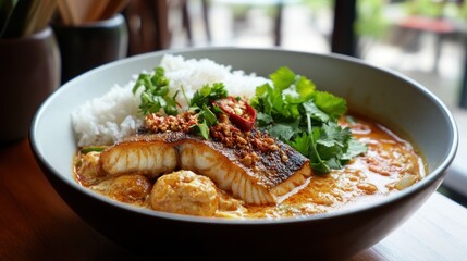 Delicious Pan-Seared Fish with Coconut Curry and Rice