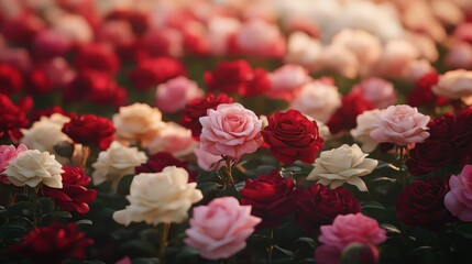 A Captivating Panorama of Roses at Sunset