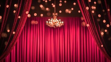 Elegant Red Stage with Chandelier and Soft Lights