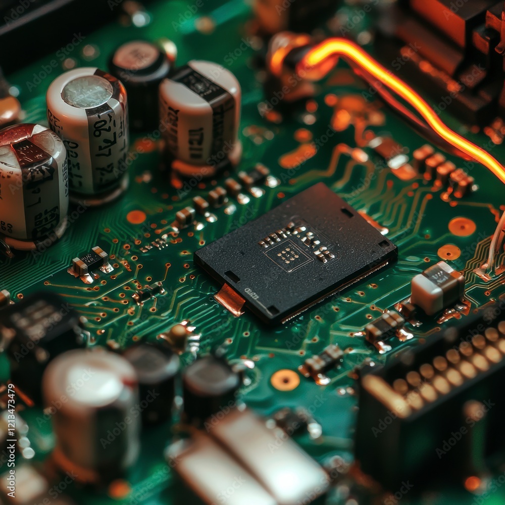 Poster close up microchip circuit board technology electronics hardware computer digital pc